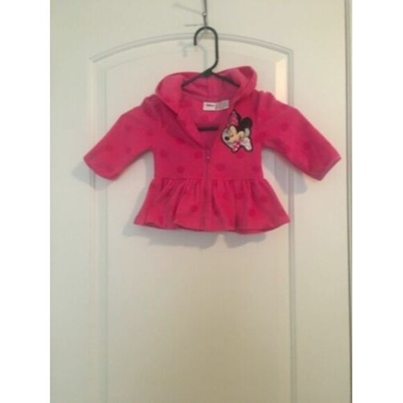 Disney Baby Girls Minnie Mouse Pink Fleece Zip Up Hood Size 18 Months